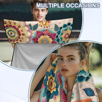 Bulopur Boho Mandala Beach Towel Soft Sand Free Sweatproof Car Seat Cover Towel for Yoga Mat Non-Slip Breathable Washable Sweat Towels Fits for SUV Sedan Truck