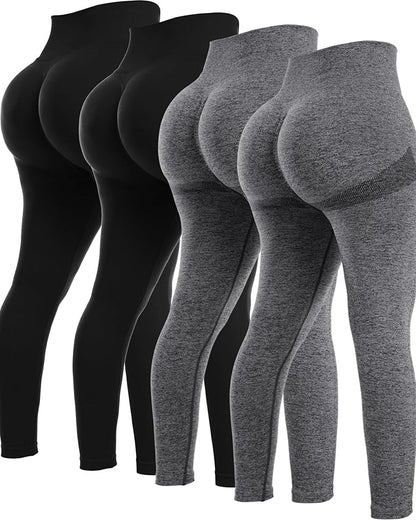 NORMOV 4 Piece Butt Lifting Workout Leggings for Women, Seamless Gym Scrunch Booty Lifting Sets