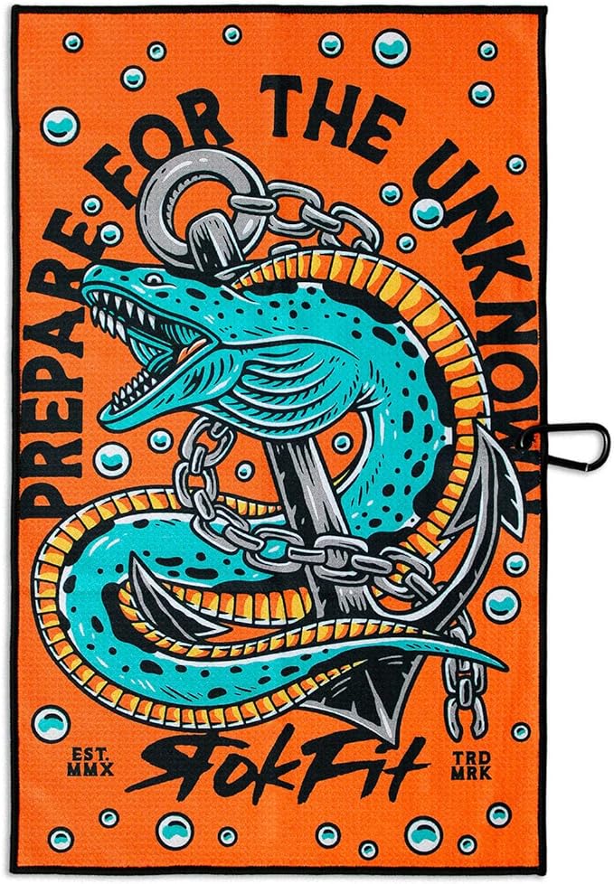 RokFit Gym & Golf Towel – Multi-Use, Quick-Dry, Durable Utility Towel with Bold Graphic and Carabiner Clip (Prepare for The Unknown)