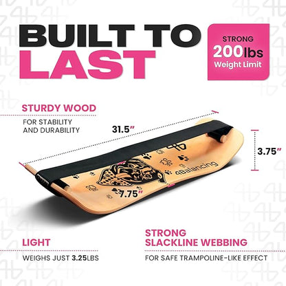 Balance Board for Kids - Slackline Wooden Wobble Board - Slackboard Balance Trainer for Coordination - Training for Skateboard, Snowboard, Football, Soccer, Baseball, Basketball