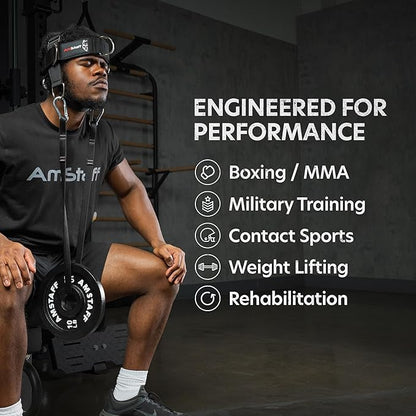 AmStaff Fitness Neck Harness for Weight Lifting – Adjustable Head & Chin Strap for Neck Strength, Muscle Building, Workout Training & Injury Recovery Support