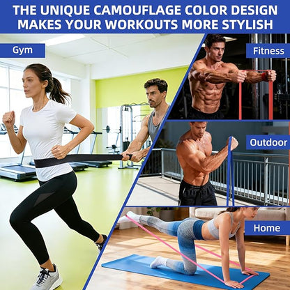 Resistance Band Set, 81.9 Inch Circumference Pull Up Assist Bands with Storage Bag, Camouflage Workout Bands for Powerlifting, Stretching, WOD & Strength Training, Unisex Fitness