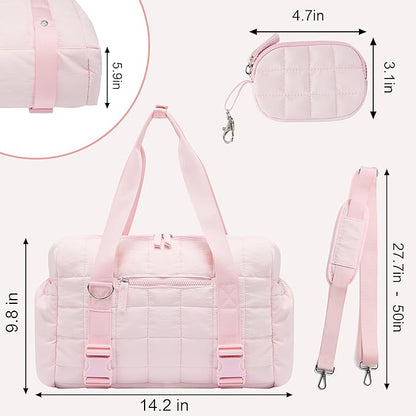 Small Gym Bag for Women, Puffy Sports Duffel Bag with Yoga Mat Holder, Gym Tote Bag with Wet Pocket & Coin Wallet, Carry on Bag for Workout Dance Pilates Ballet Swimming Travel