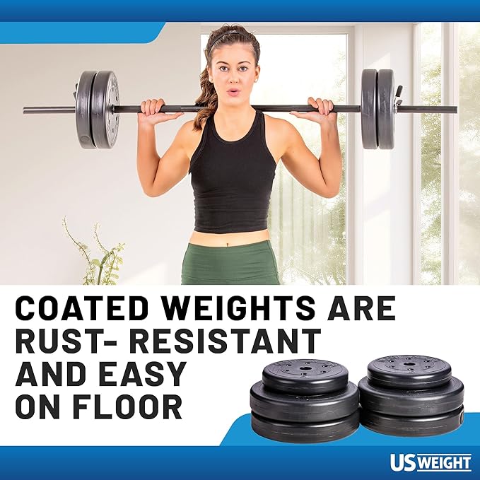 US Weight Barbell Set for home gym workout - Made in USA, Essential Home Gym Equipment for Strength Training