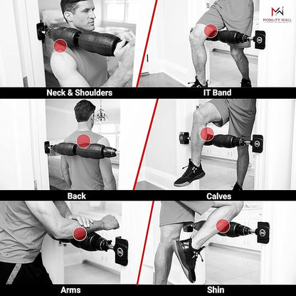 Mobility Wall- Stand Up Door Mounted Smooth Foam Roller for Soft Tissue Massage & Muscle Recovery for Exercise, Includes 4 Trigger Point Attachments
