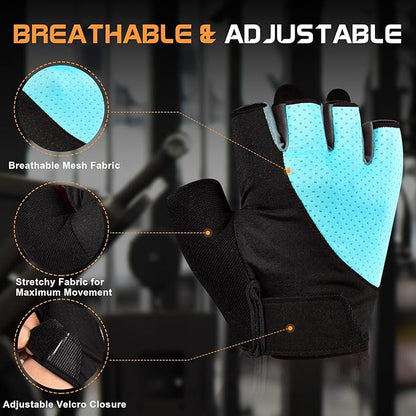 Workout Gloves for Women - Breathable Weight Lifting Gloves with Non-Slip Silicone Padding, Fingerless Gym Gloves for Cycling, Rowing, Pull Ups & Training (4 Sizes)