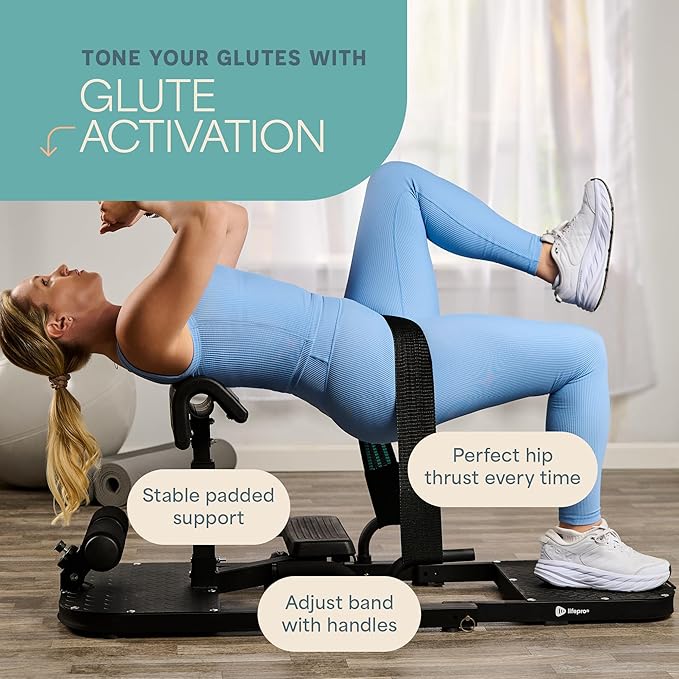 Lifepro Hip Thrust Machine – Adjustable Glutes Workout Equipment for Home – GluteBlast Foldable Booty Builder, Sissy Squat Machine, Thrust Glute Bench, Home Gym Glute Workout