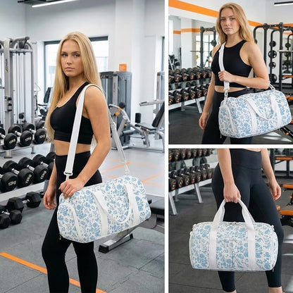 2PCS Gym bag for women, Duffle Bag with Wet Pocket & Shoe Compartment and item bag, Duffle Bag for Travel, Sports, Fitness & Workout