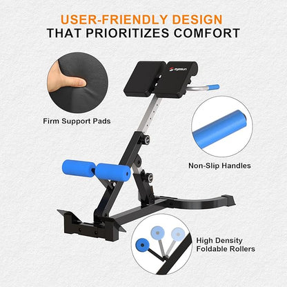Foldable Back Extension Machine, Roman Chair, Adjustable Ab Back Extension Machine,Core Strength Trainer,Back Exercise Machine for Glute,Ab Workouts,Full All-in-One Body Workout&Home Gym Fitness（Blue）