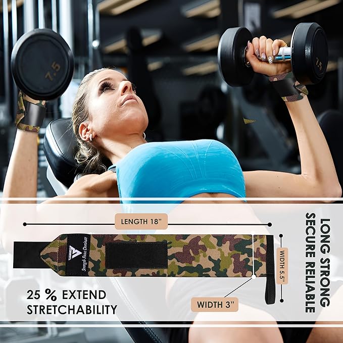 Weight Lifting Wrist Wraps – 18” Cotton Wrist Support with Thumb Loop – Gym Straps for Workout Powerlifting Weightlifting Fitness Strength Training, Stiff Wrist Straps