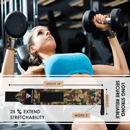 Weight Lifting Wrist Wraps – 18” Cotton Wrist Support with Thumb Loop – Gym Straps for Workout Powerlifting Weightlifting Fitness Strength Training, Stiff Wrist Straps