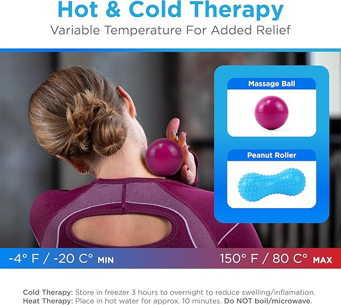 NOVA 3-in-1 Hot and Cold Massage Roller Set - Foot Roller, Gel Ball, and Peanut Roller for Plantar Fasciitis, Back Pain, Trigger Point Therapy - Deep Tissue Relief Kit with Travel Bag