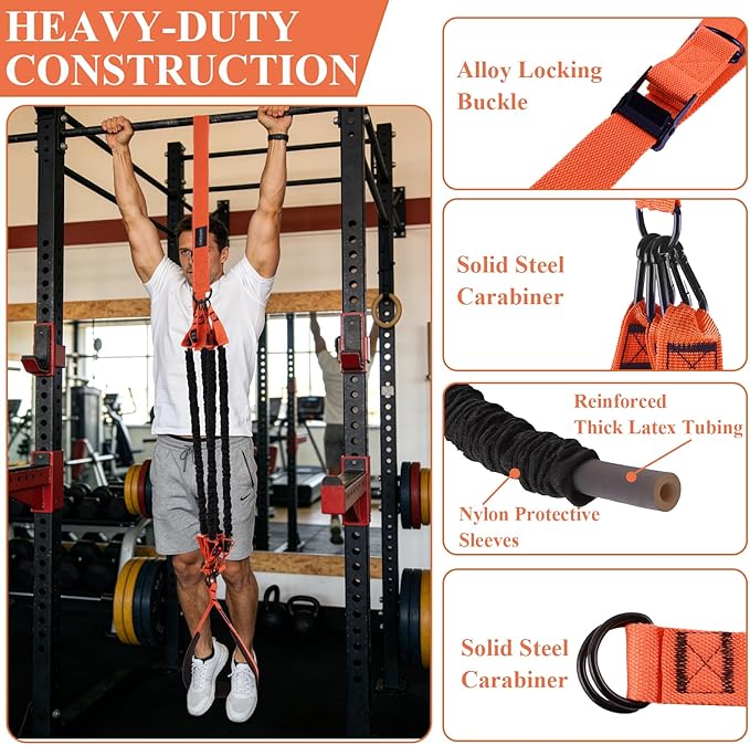 CHERAINTI Pull Up Assistance Bands, 375lbs Heavy Duty Pullup Assist Band Set with 5 Resistance Bands, Adjustable Strap, Comfortable Foot/Knee Rest, Handles & Door Anchor for Home Gym Strength Training