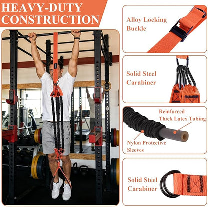CHERAINTI Pull Up Assistance Bands, 375lbs Heavy Duty Pullup Assist Band Set with 5 Resistance Bands, Adjustable Strap, Comfortable Foot/Knee Rest, Handles & Door Anchor for Home Gym Strength Training