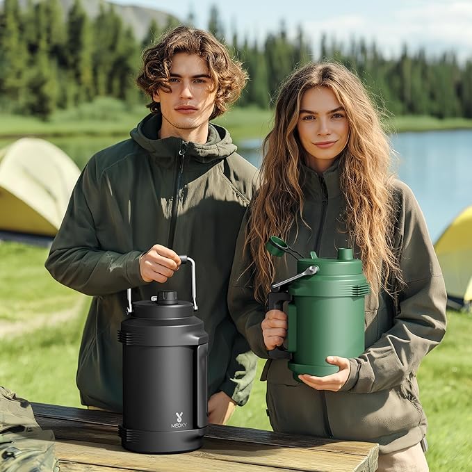 1 Gallon Insulated Water Bottle for Sports: Meoky 128 oz Triple Wall Vacuum Stainless Steel Water Jug - Top and Side Handles, Cold for 48 Hrs, 2-in-1 Straw and Spout Lid, Leak Proof for Hiking (Navy)