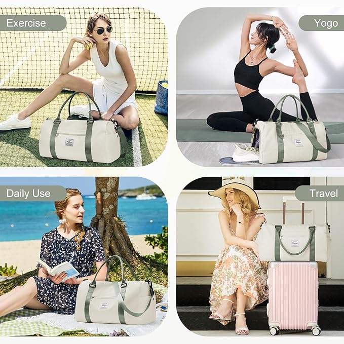 Gym Bags for Women Men with Shoes Compartment,Sports Duffle Bags Personal item travel Duffel Tote Bag Small Carry on Weekender Overnight Bag Workout Dance Bag Hospital Holdalls Beige Green