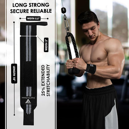 Weight Lifting Wrist Wraps – 18” Cotton Wrist Support with Thumb Loop – Gym Straps for Workout Powerlifting Weightlifting Fitness Strength Training, Stiff Wrist Straps