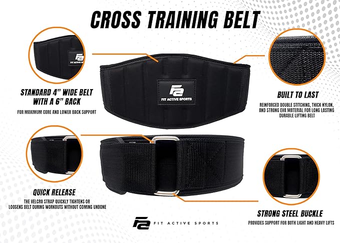 Fit Active Sports Professional Neoprene Weight Lifting Belt for Men and Women | Durable, Comfortable, and Fully Adjustable with Buckle | Maximum Back Support and Injury Prevention