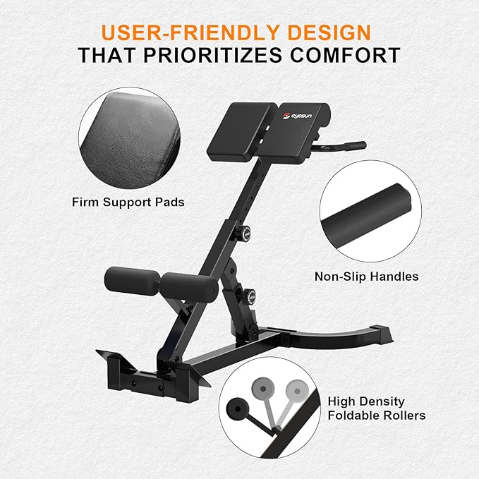 Roman Chair,Foldable Back Extension Machine,Adjustable Ab Back Extension Machine,Core Strength Trainer,Back Exercise Machine for Glute,Ab Workouts,Full All-in-One Body Workout&Home Gym Fitness