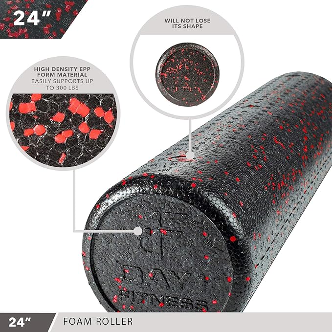Day 1 Fitness High Density Muscle Foam Rollers - Sports Massage Rollers for Stretching, Physical Therapy, Deep Tissue, Myofascial Release - Ideal for Exercise and Pain Relief - Speckled Red, 24”