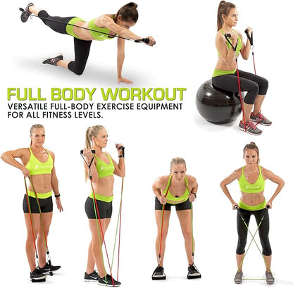 ProsourceFit Single Stackable Resistance Bands with Door Anchor and Exercise Guide, 8-12 LB, Heavy Duty Fitness Tube for Full-Body Exercises and Home Workouts