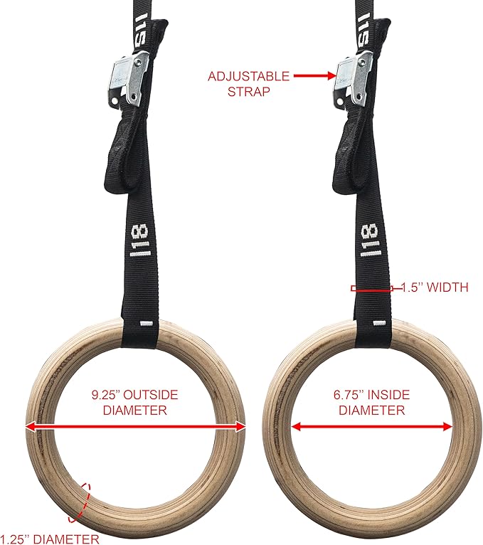Valor Fitness Wood and Plastic Gymnastics Exercise Rings with Adjustable Straps – Promotes Muscular Physique and Improves Performance in Cross Training and Strength Training