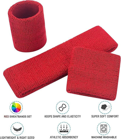 Sweatbands Headband and Wrist Set, Cotton Sweat Band for Athletic Men and Women, Sweatbands Sports Headbands for Working Out, Running, Basketball, Tennis, Yoga