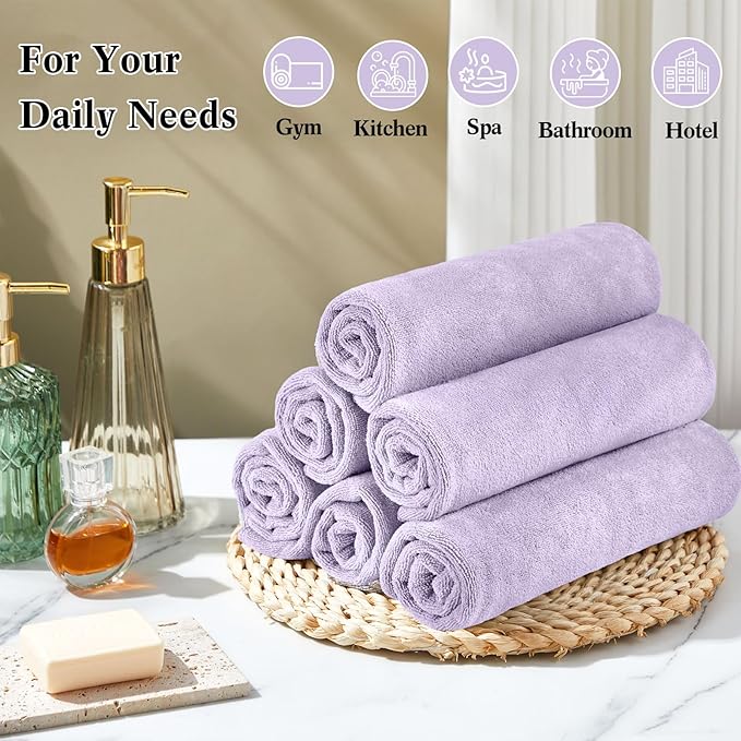 36 Pcs Microfiber Gym Towel 16 x 28 in Bleach Proof Towels Absorbent Soft Sweat Towels Quick Dry Lightweight Towel for Hand Salon Bath Spa Hotel Pool Home Hair Care (Light Purple)