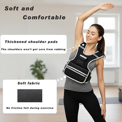 Adjustable Weighted Vest for Women and Men, 0-10lb/0-18lb with Removable Weights, Neoprene Fabric, Reflective Stripe and Padded Shoulders for Walking and At-Home Cardio