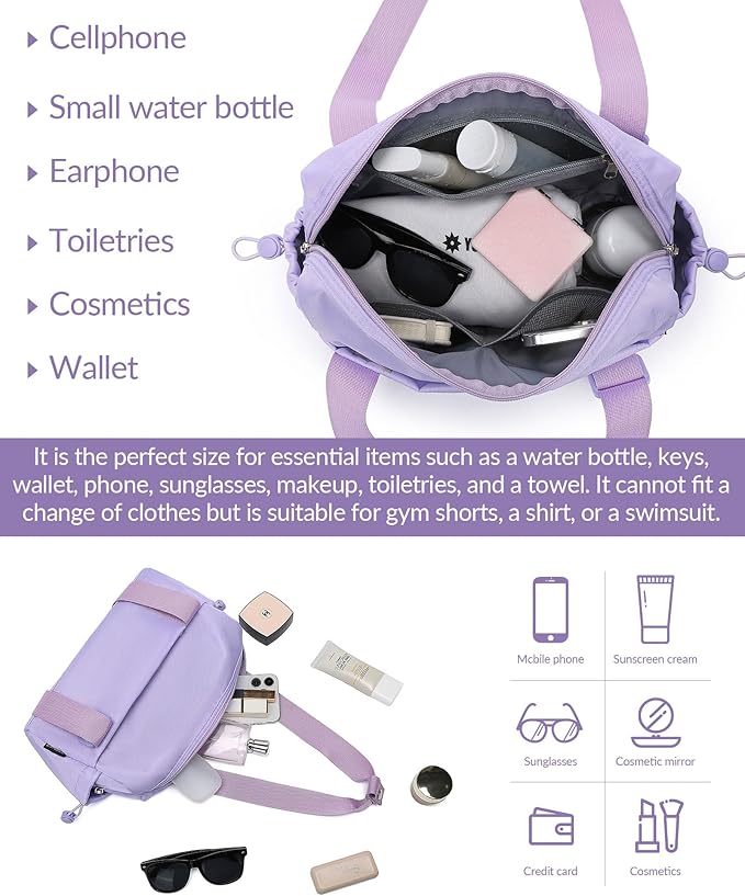Small Gym Bag for Women Mini Duffle Bag with Wet Compartment, Lightweight Waterproof Cute Tote for Girls Workout Sport Travel,Purple