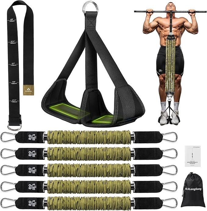 Pull Up Assistance Bands with Foot Support Pedal - Upgraded Heavy Duty Resistance Bands Adjustable Weight/Height with 80Lbs Bands&Measured Strap for Strength Training Home Gym