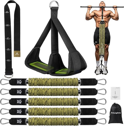 Pull Up Assistance Bands with Foot Support Pedal - Upgraded Heavy Duty Resistance Bands Adjustable Weight/Height with 80Lbs Bands&Measured Strap for Strength Training Home Gym