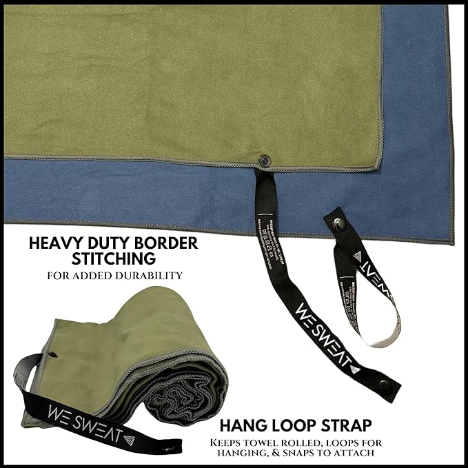 We Sweat's (2 Pack) Microfiber Towels Perfect for Travel, Gym Shower & Camping. Ultra Compact - Lightweight Shower Towel - Soft and Absorbent Silver Ion Odor-Free Absorbent Fiber - Quick Dry Towel