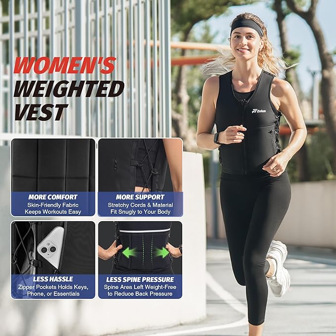 ZELUS Weighted Vest, 10&15lb. Z-Fit Weight Vest for Women Men with Adjustable Soft Iron Weights, Unisex Training Vest for Walking Strength Training, Workout Vest with Pockets Reflective Strip (Black, M/L)