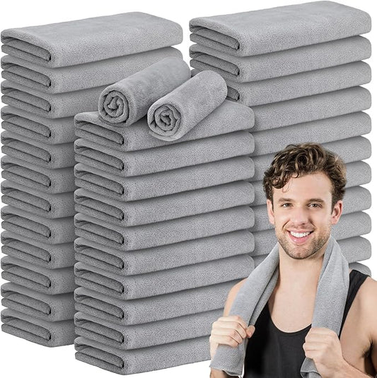 36 Pcs Microfiber Gym Towel 16 x 28 in Bleach Proof Towels Absorbent Soft Sweat Towels Quick Dry Lightweight Towel for Hand Salon Bath Spa Hotel Pool Home Hair Care(Light Grey)