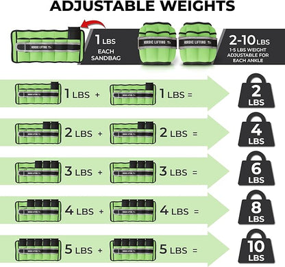 Nordic Lifting Adjustable Ankle Weights for Women & Men – 1 Pair (2–10 lbs) Wrist, Arm & Leg Weights for Gym, Yoga & Home Workouts – Secure Fit Strap Design – Durable Fitness Training Equipment