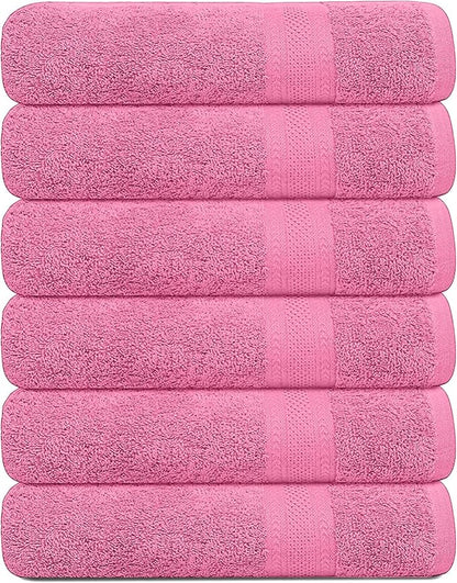 100% Cotton Bath Towels, 24x48 Pack of 6 Towels, Quick Dry, Highly Absorbent, Soft Feel Towel, Gym, Spa, Bathroom, Shower, Pool, Luxury Soft Towels (Pink, 24x48-6 Pack)