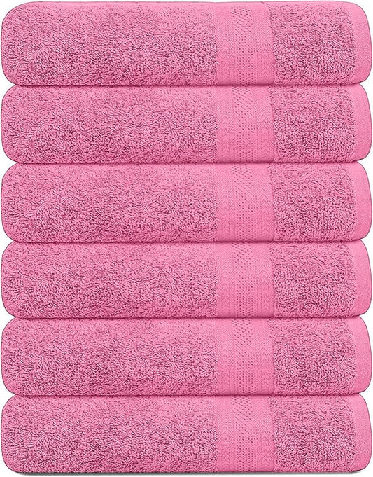 100% Cotton Bath Towels, 24x48 Pack of 6 Towels, Quick Dry, Highly Absorbent, Soft Feel Towel, Gym, Spa, Bathroom, Shower, Pool, Luxury Soft Towels (Pink, 24x48-6 Pack)