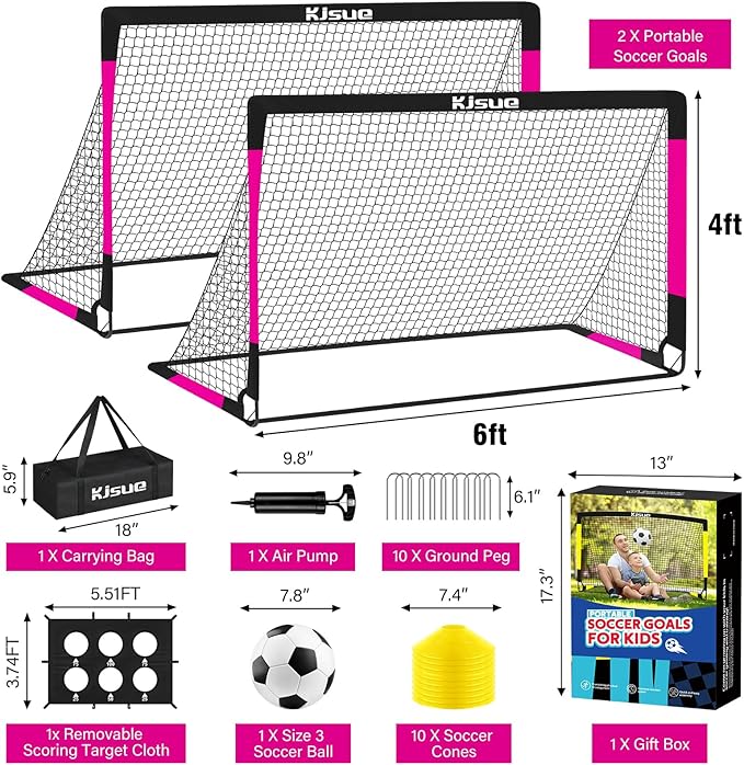 Kids Soccer Goal for Backyard Set - 2 of 6x4 ft Soccer Goals Training Equipment, Soccer Net for Kids Age 3-5 6-8 8-10 10-12, Ball, Targets for Toddler Kid Youth Soccer Games Sports Outdoor Play