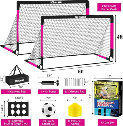 Kids Soccer Goal for Backyard Set - 2 of 6x4 ft Soccer Goals Training Equipment, Soccer Net for Kids Age 3-5 6-8 8-10 10-12, Ball, Targets for Toddler Kid Youth Soccer Games Sports Outdoor Play