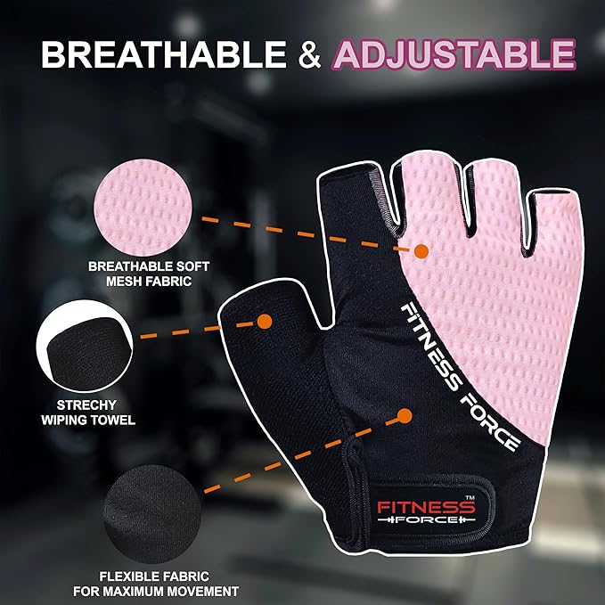 FITNESS FORCE Breathable Workout Gloves for Men and Women, Padded Weight Lifting Gloves with Full Palm Protection for Grip, Exercise, Cycling, Gym, Fitness Training