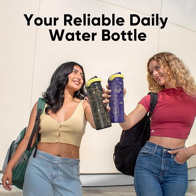 ENCOOL Leakproof Insulated Water Bottle with Straw Dual-Sip Water Bottle Bag-Safe Design for Work, Commute & Gym – Keeps Drinks Cold All Day, 24 oz, Astral Chart