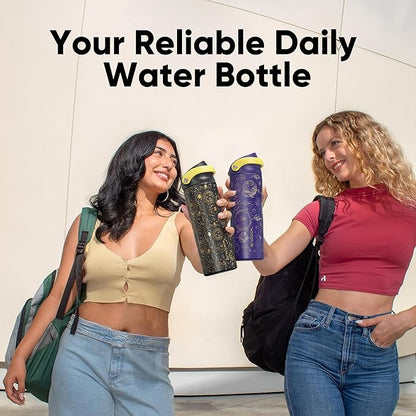 ENCOOL Leakproof Insulated Water Bottle with Straw Dual-Sip Water Bottle Bag-Safe Design for Work, Commute & Gym – Keeps Drinks Cold All Day, 24 oz, Astral Chart