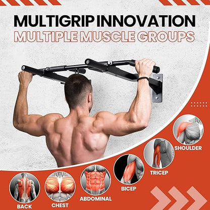Yes4All Multi-Grip Wall Mount Pull-Up Bar, 16 Inches & 24 Inches Reversible Stud and Wall Compatibility Mounted Pull Up Bar Design, Solid Construction Strength Training