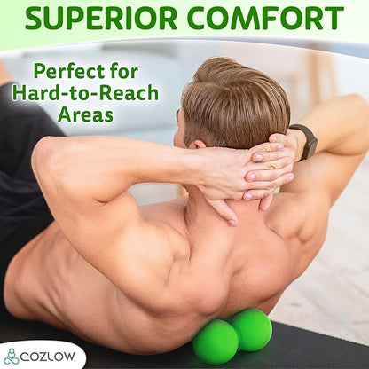 COZLOW Double Lacrosse Silicone Massage Ball - Jade Green - Peanut Trigger Point Roller for Mobility, Deep Tissue Therapy, Myofascial Release - Acupressure Tool for Muscle Pain Relief