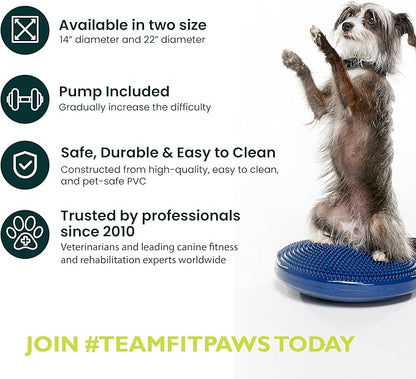 FitPAWS® Dog Balance Disc – 14”, Blue | Dog Exercise Equipment | Workout Tool for Strength, Core, Stability & Rehabilitation