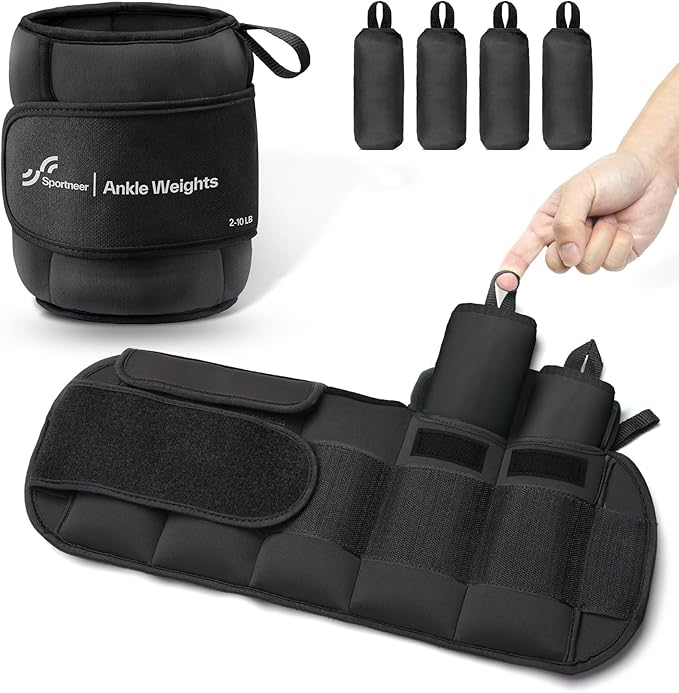 Sportneer 20lbs/Pair Adjustable Ankle Weights for Women and Men, Modularized Leg Weight for Yoga, Walking, Running, Aerobics, Gym, Physical Therapy