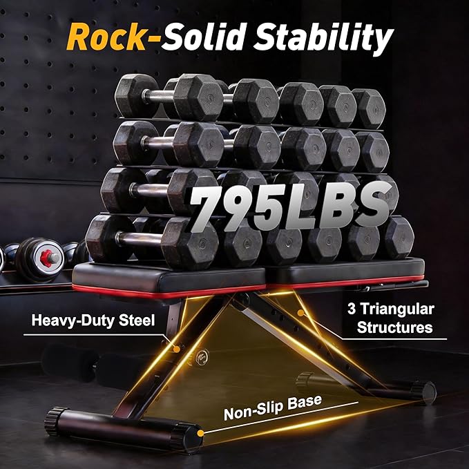 NEWBULIG Adjustable Weight Bench for Home Gym, Foldable Incline Decline Flat Workout Bench for Full Body Exercise, Bench Press and Sit Up Training Equipment, 795 lbs Capacity