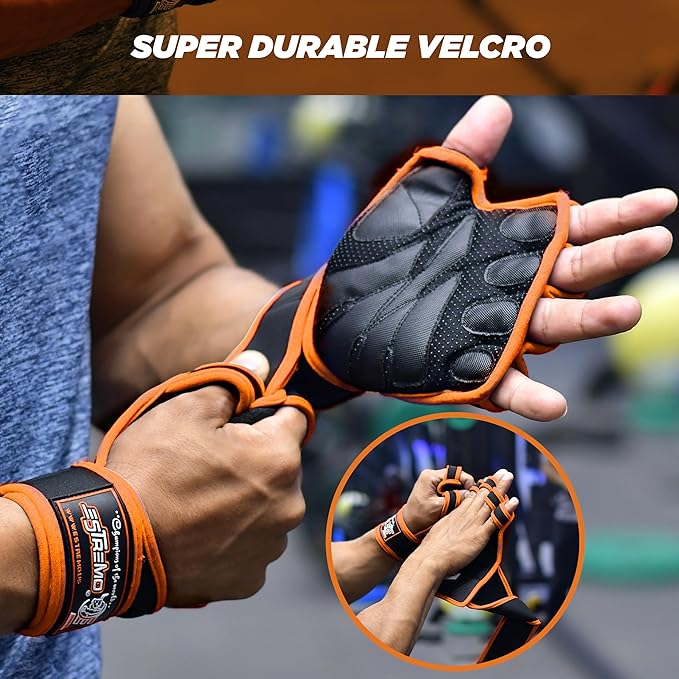 ESTREMO Workout Gloves for Men and Women, Weight Lifting Gym Gloves for Men with Excellent Grip & Wrist Wrap Support, Full Palm Protection for Weightlifting, Cycling, Training, Pull ups, Fitness
