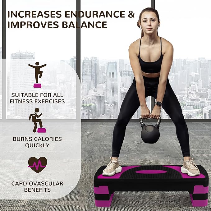 BalanceFrom Aerobic Step Platform Trainer with Adjustable 3-Level Risers, 400 Pound Weight Capacity – Non-Slip Exercise Stepper for Cardio, Strength, and Fitness Workouts, 31", Multiple Colors
